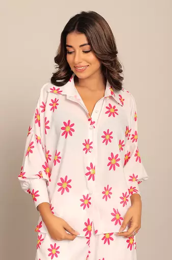 White and red fionna georgette floral shirts