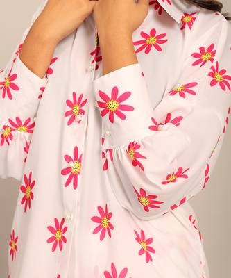White and red fionna georgette floral shirts 5
