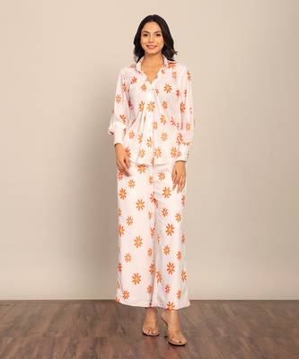 White and orange fionna georgette floral co-ord set 1