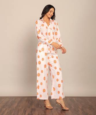 White and orange fionna georgette floral co-ord set 4