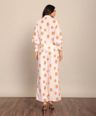 White and orange fionna georgette floral co-ord set 6
