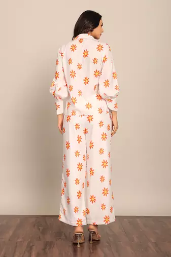 White and orange fionna georgette floral co-ord set