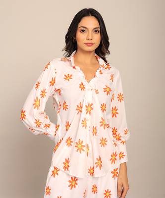White and orange fionna georgette floral shirts 3