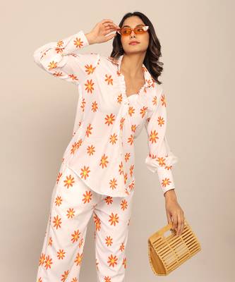 White and orange fionna georgette floral shirts 4