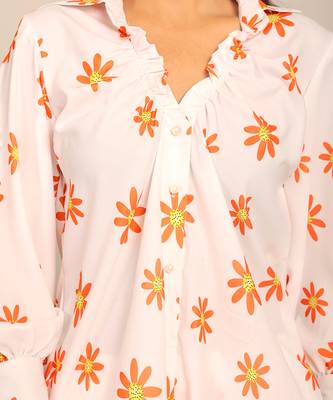 White and orange fionna georgette floral shirts 5
