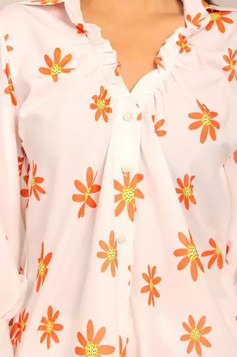 White and orange fionna georgette floral shirts