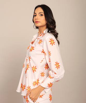 White and orange fionna georgette floral shirts 6