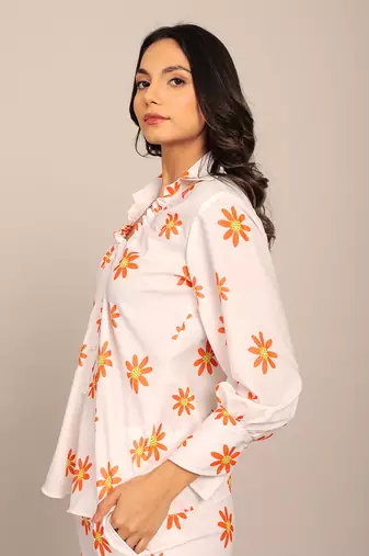 White and orange fionna georgette floral shirts