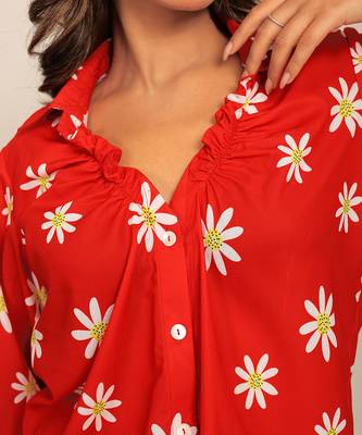 Red and white fionna georgette floral co-ord set 5