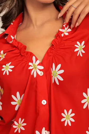 Red and white fionna georgette floral co-ord set