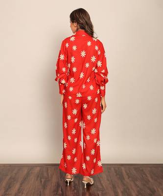 Red and white fionna georgette floral co-ord set 6