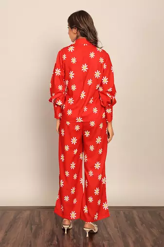 Red and white fionna georgette floral co-ord set