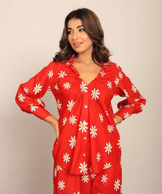 Red and white fionna georgette floral shirts 1
