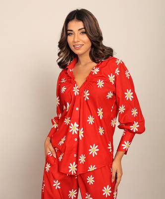Red and white fionna georgette floral shirts 3