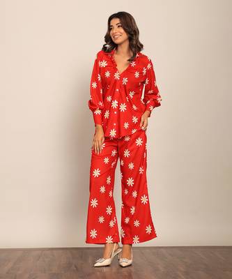 Red and white fionna georgette floral shirts 4