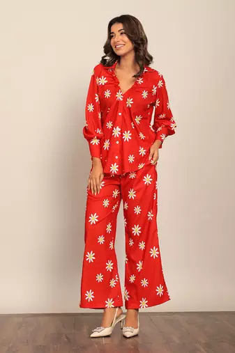Red and white fionna georgette floral shirts