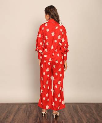 Red and white fionna georgette floral shirts 6
