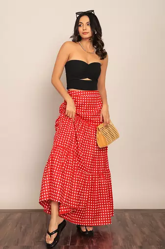Black and red cotton top With Skirt Co-ord Set