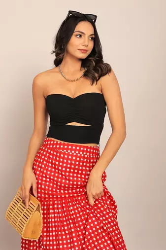 Black and red cotton top With Skirt Co-ord Set