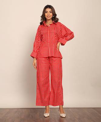 Red cotton geometric co-ord set 1
