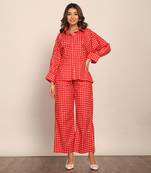 Red cotton geometric co-ord set