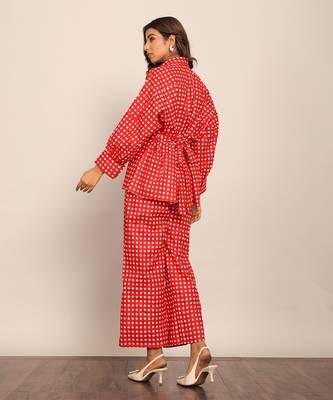 Red cotton geometric co-ord set 4