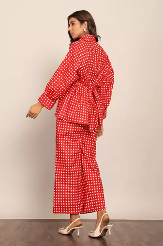 Red cotton geometric co-ord set