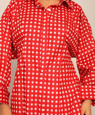 Red cotton geometric co-ord set 5