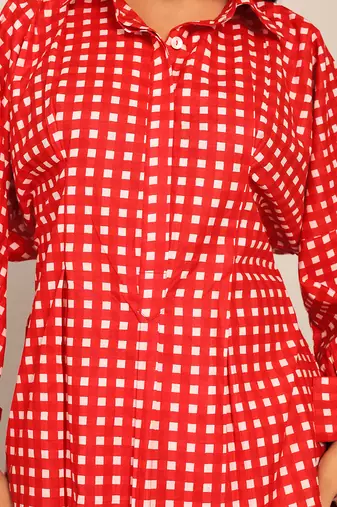 Red cotton geometric co-ord set