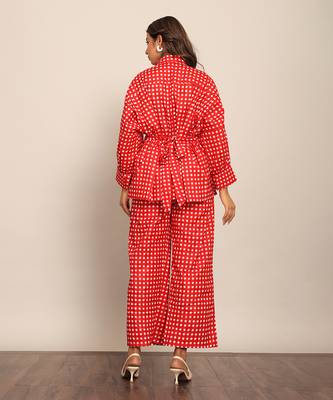 Red cotton geometric co-ord set 6