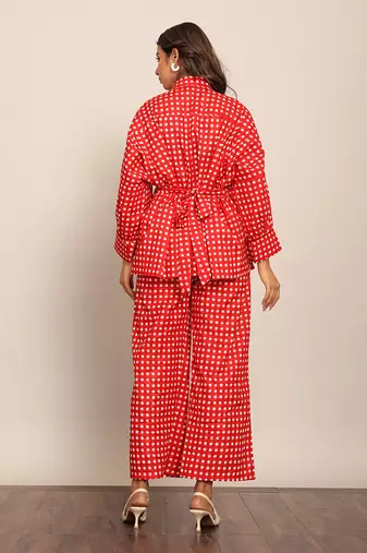 Red cotton geometric co-ord set