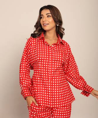 Red cotton geometric shirts 3