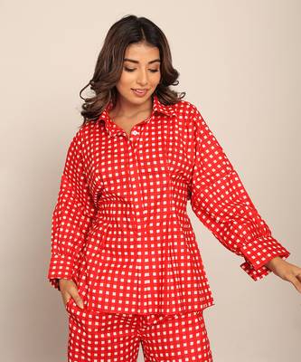 Red cotton geometric shirts 4