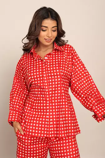 Red cotton geometric shirts