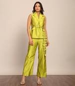 Green taffeta solid co-ord set