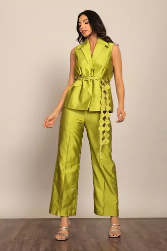 Green taffeta solid co-ord set