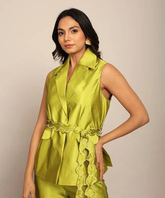 Green taffeta solid co-ord set 5
