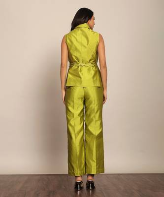 Green taffeta solid co-ord set 6