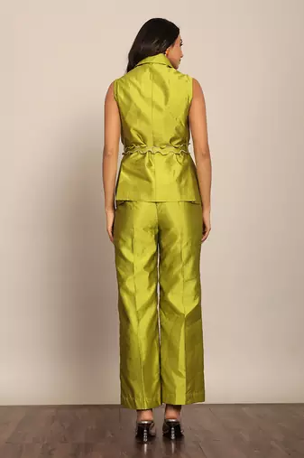 Green taffeta solid co-ord set