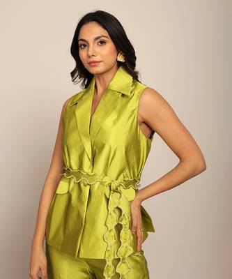 Green taffeta solid top 1