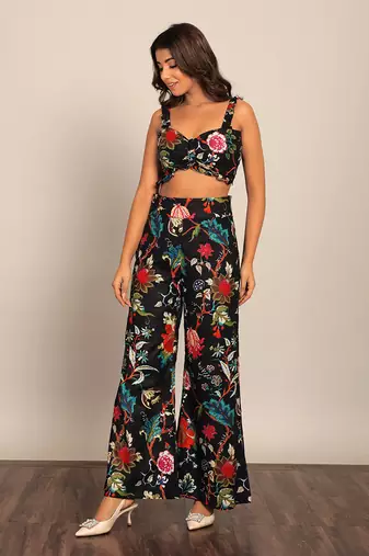 Black and multi cotton floral co-ord set