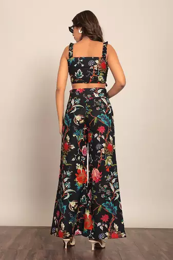 Black and multi cotton floral co-ord set