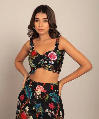 Black and multi cotton floral top 1