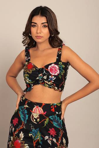 Black and multi cotton floral top