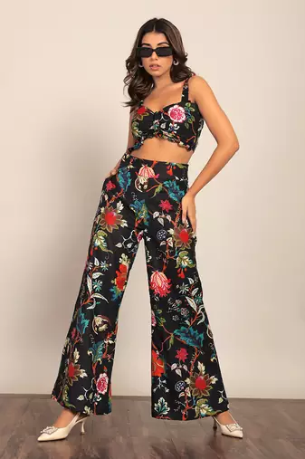 Black and multi cotton floral top