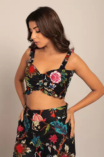 Black and multi cotton floral top