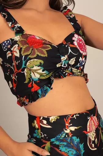 Black and multi cotton floral top