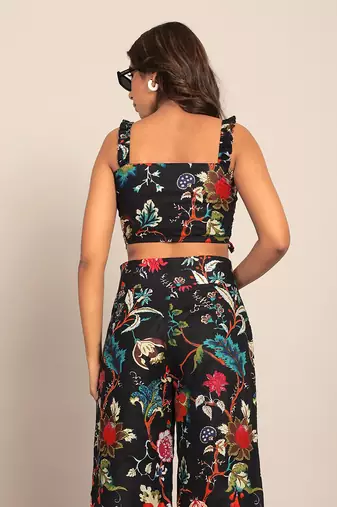 Black and multi cotton floral top