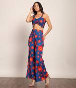 Blue and pink fionna georgette floral co-ord set