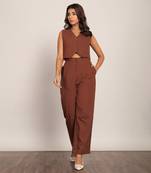 Brown cotton slub solid co-ord set